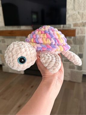 Plush Multicolor Shell Turtle Toy - Cream Body